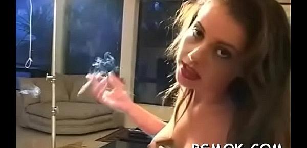  Lewd slut smokin&039; a cigarette and touching herself